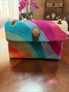 Kurt Geiger Small Multicolor Suede Crystal-Embellished Shoulder Bag